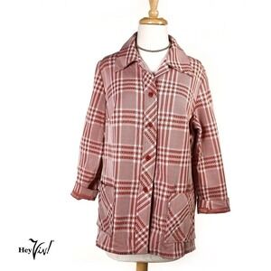 Vintage 1970s Womens Red Check Plaid Unlined Lightweight Jacket Sz XL - Hey Viv